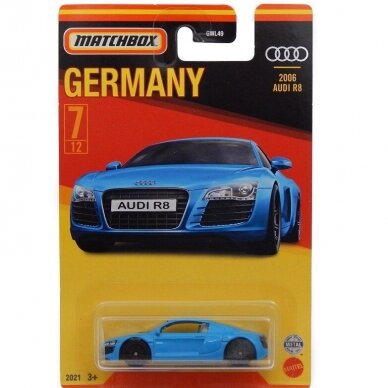 Matchbox Modeliukas 2006 Audi R8 Blue Matchbox Stars of Germany MB726 GWL49 2021