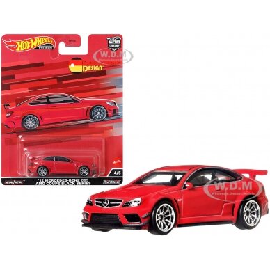 Hot Wheels Premium Modeliukas 2012 Mercedes Benz C63 AMG Coupe black series, red (yra sandėlyje)