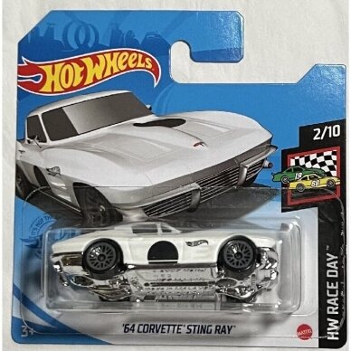 Hot Wheels Modeliukas '64 Corvette Sting Ray WHITE (yra sandėlyje)