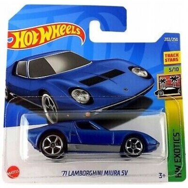 Hot Wheels Modeliukas 71 Lamborghini Miura SV Blue Hot Wheels HW Exotics 2022 #202 Short Card (yra Sandėlyje)