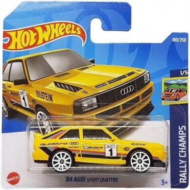 Hot Wheels Modeliukas '84 Audi Sport Quattro yellow short card (yra Sandėlyje)