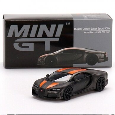Mini GT Bugatti Chiron Super Sport 300+ World Record 304.773 mph, carbon viber grey/orange