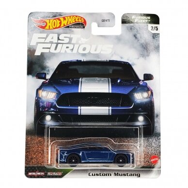 Hot Wheels Premium Modeliukas Custom Mustang, blue/white 2/5