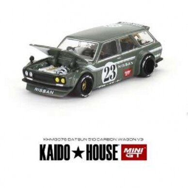 Mini GT Kaido House Modeliukas Datsun Kaido Wagon 510 Carbon Fiber V3, green (yra Sandėlyje)