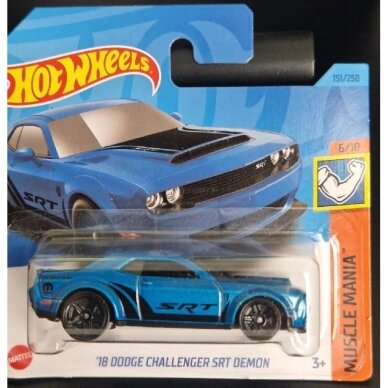 Hot Wheels Modeliukas Dodge Challenger SRT Demon Blue HW Muscle Mania