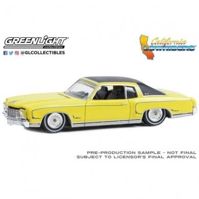 GreenLight Modeliukas 1971 Chevrolet Monte Carlo California Lowriders Series, sunflower yellow with black roof (yra Sandėlyje)