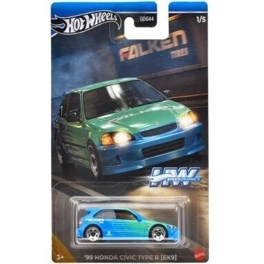 Hot Wheels Mainline Speed Graphics Modeliukas 1999 Honda Civic Type R EK9 *Falken*, blue/green 1/5 (yra Sandėlyje)