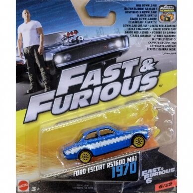 Hot Wheels 1/55 Fast & the Furious Modeliukas 1970 Ford Escort RS1600 MK1 (yra Sandėlyje)