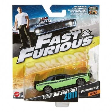 Hot Wheels 1/55 Fast & the Furious Modeliukas 2011 Dodge Challenger SRT8 (yra Sandėlyje)