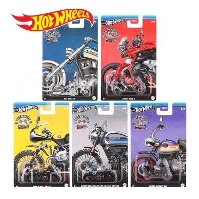 Hot Wheels 2024 Motorcycles Modeliukų rinkinys (Bad Bagger,BMW K1300R,R Ninet Racer,Ducati Scrambler,Honda Monkey Z50) (yra Sandėlyje)