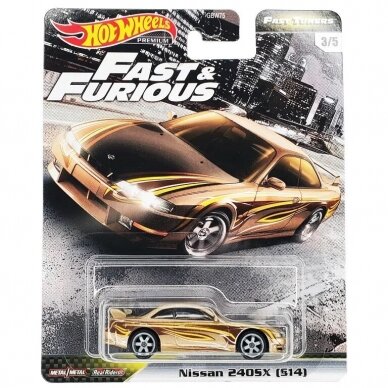 Hot Wheels Fast Furious, Fast Tuners Modeliukas Nissan 240SX S14 gold