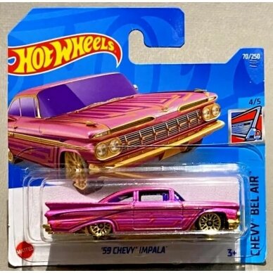 Hot Wheels Mainline Modeliukas 59 Chevy Impala pink short card