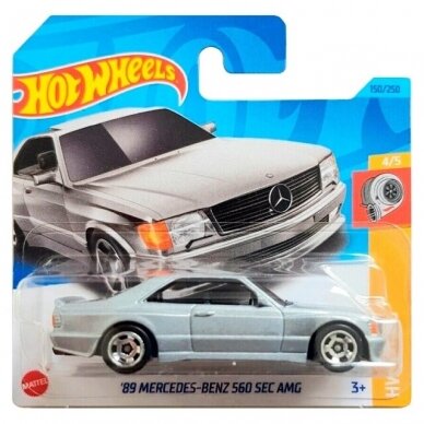 Hot Wheels Mainline Modeliukas 89 Mercedes Benz 560 Sec AMG Silver Short Card (yra Sandėlyje)
