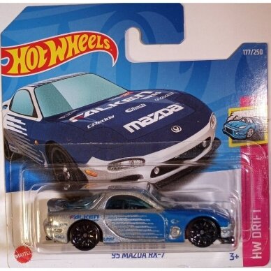 Hot Wheels Mainline Modeliukas 95 Mazda RX-7 blue falken short card