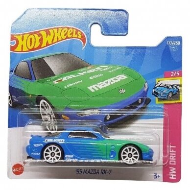 Hot Wheels Mainline Modeliukas 95 Mazda RX-7 green falken short card