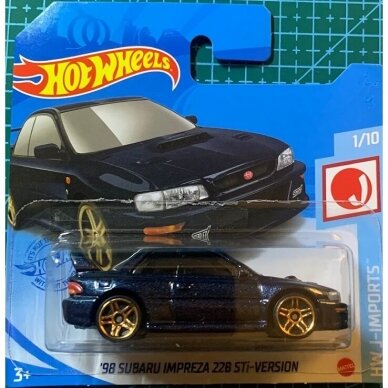 Hot Wheels Mainline Modeliukas 98 Subaru Impreza 22B Sti dark blue short card