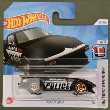 Hot Wheels Mainline Modeliukas Mazda RX-7 Police Black Short Card (yra Sandėlyje)