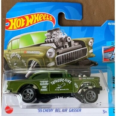 Hot Wheels Modeliukas 55 Chevy BelAir Gasser green 43/250 short card