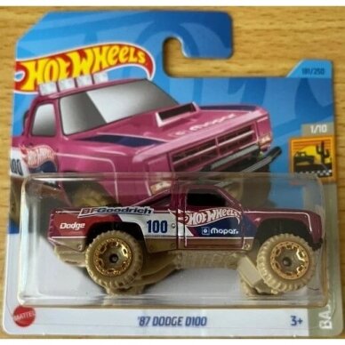 Hot Wheels Modeliukas 87 Dodge D100 (kortelės būklė prasta: 5/10)