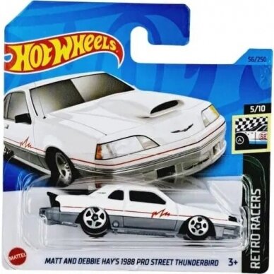 Hot Wheels Modeliukas Matt and Debbie Hays 1988 Pro Street Thunderbird white short card