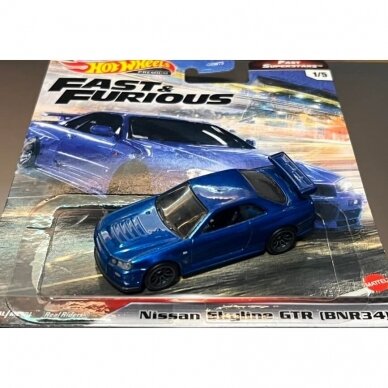 Hot Wheels Premium Fast and Furious Modeliukas 1/5 Nissan Skyline GTR (BNR34) blue (išpakuotas, būklė 9/10)