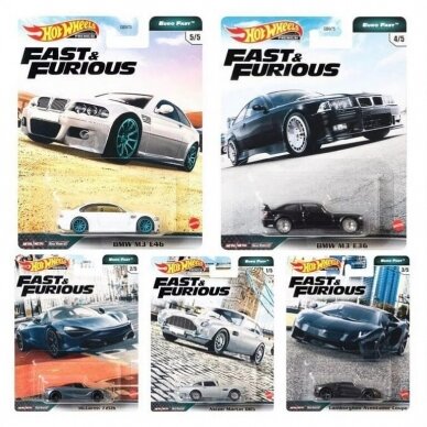 Hot Wheels Premium Fast Furious 2020 Modeliukų rinkinys Aston Martin DB5,McLaren 720S,Lamborghini Aventador,BMW M3 E36,E46 (yra Sandėlyje)