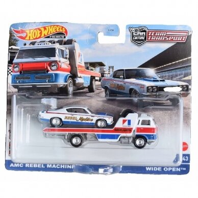 Hot Wheels Premium Team Transport Modeliukas AMC Rebel Machine and Wide Open truck (blisteris atsikabinęs nuo kortelės) (yra Sandėlyje)