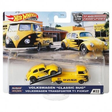 Hot Wheels Premium Team Transport Modeliukas Volkswagen Classic Bug and Transporter T1 Pickup (mini vidinio blisterio įtrūkimas)