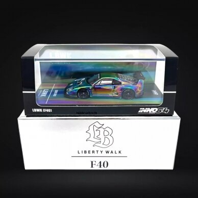 Inno64 CHASE Modeliukas Ferrari F40 LBWK Chrome Silver (yra Sandėlyje)