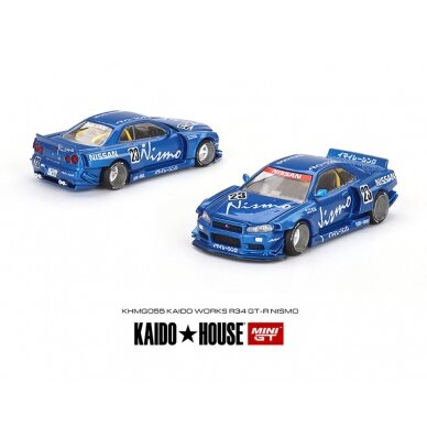 Mini GT Kaido House Modeliukas Kaido House Nissan Skyline GT-R (R34) Kaido Works V3, blue (be gamyklinės plėvelės)