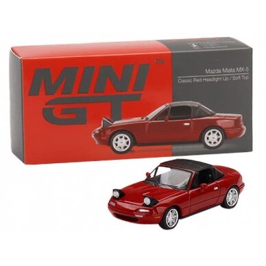 Mini GT Modeliukas Mazda Miata MX-5 NA soft top, red with headlights up