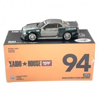 Mini GT Kaido House Modeliukas Nissan Skyline GT-R R34 Kaido Works Greddy V1, green metallic CHASE