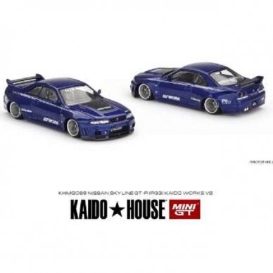 Mini GT Kaido House Modeliukas Nissan Skyline GT-R (R33) Kaido Works V2, metallic blue (yra Sandėlyje)