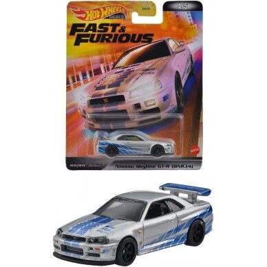 Hot Wheels Premium Modeliukas Nissan Skyline GTR R34, silver/blue