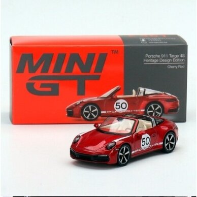 Mini GT Modeliukas Porsche 911 Targa 4S, heritage design #50 cherry red