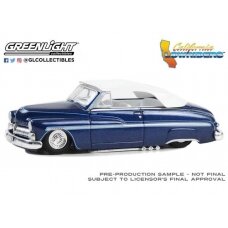 GreenLight 1950 Mercury Eight Chopped Top Convertible *California Lowriders Series 4*, dark blue metallic with light blue pinstripes and white top