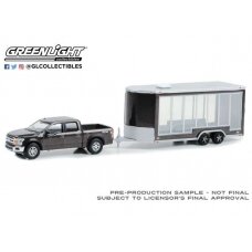 PRE-ORD3R GreenLight 2020 Ford F-150 Lariat 4x4 in Stone Gray with Glass Display Trailer *Hitch & Tow Series 28*, grey
