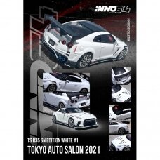 PRE-ORD3R INNO64 Modeliukas 1/64 Nissan Skyline GT-R (R35) *Top Secret* Tokyo Auto Salon 2021, white/black