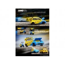 PRE-ORD3R Inno64 Modeliukas 1984 Honda City Turbo II *Spoon Sports*, yellow/blue with yellow/blue Motocompo