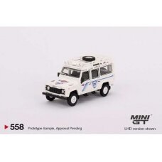 Mini GT Modeliukas 1/64 Land Rover Defender 110 1991 Safary Rally Martini Support Vehicle, white