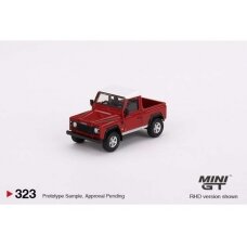 PRE-ORD3R Mini GT 1/64 Land Rover Defender 90 Pick-up, masai red/white roof