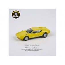 PRE-ORD3R Para64 1/64 1972 De Tomaso Pantera, yellow Left hand drive (cars in a deluxe Acrylic window box)