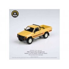 PRE-ORD3R Para64 1/64 1984 Toyota Hilux Single Cab, yellow left hand drive (cars in a deluxe Acrylic window box)