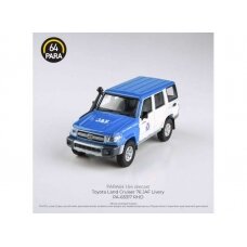 PRE-ORD3R Para64 1/64 2014 Toyota Land Cruiser LC76 Japan Auto Federation, blue/white right hand drive (cars in a deluxe Acrylic window box)