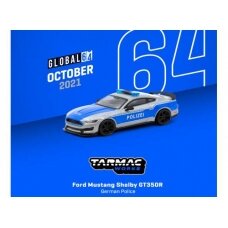 PRE-ORD3R Tarmac Modeliukas 1/64 Ford Mustang Shelby GT350R *German Police*, silver/blue