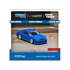 PRE-ORD3R Tarmac Modeliukas 1/64 Vertex Nissan Silvia S13 *Toyo Tires*, blue metallic