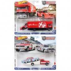 Hot Wheels Premium Team Transport Modeliukas Alfa Romeo 155 V6 Ti / Fleet Flyer + ’61 Impala / ’72 Chevy Ramp Truck