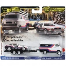 PRE-ORDER Hot Wheels Premium Team Transport Modeliukas DeLorean DMC12 & Rally Van on a Hauler