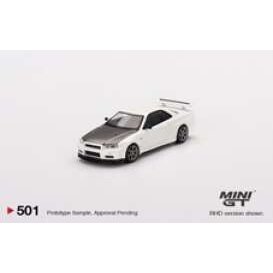 Mini GT Modeliukas Nissan Skyline GT-R R34 V-Spec II N1, white/black (yra sandėlyje)