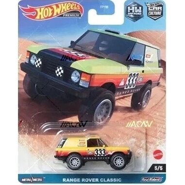 Hot Wheels Premium Off Road Modeliukas Range Rover Classic, yellow/red/black 5/5 (yra Sandėlyje)